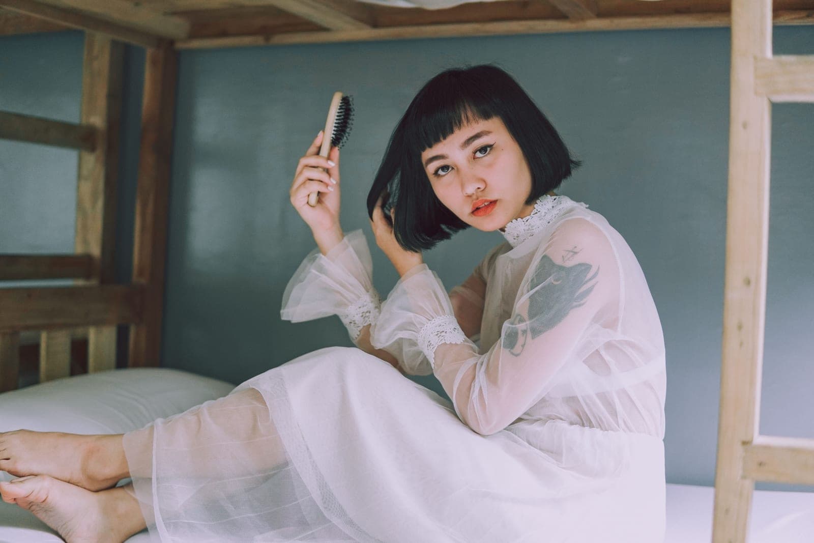 Short hair being dried with a brush